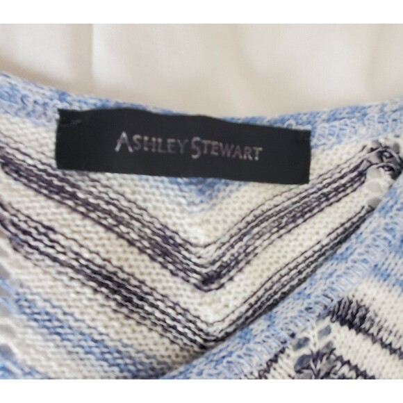 Ashley Stewart Sweater Womens XL Blue Chevron Tie Cold Shoulder Bell Sleeves - Picture 8 of 9